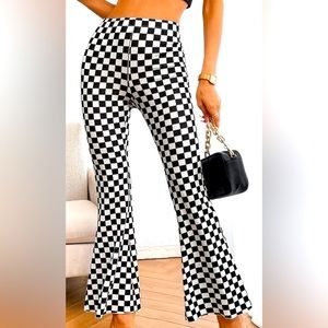 Checker print flare pants